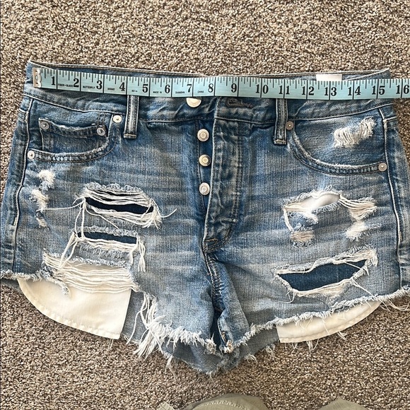 American Eagle Blue Distressed Jean Shorts - Picture 3 of 5